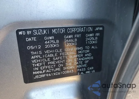 2012 Suzuki Kizashi S z USA, uszkodzony, nr VIN JS2RF9A1XC6100843